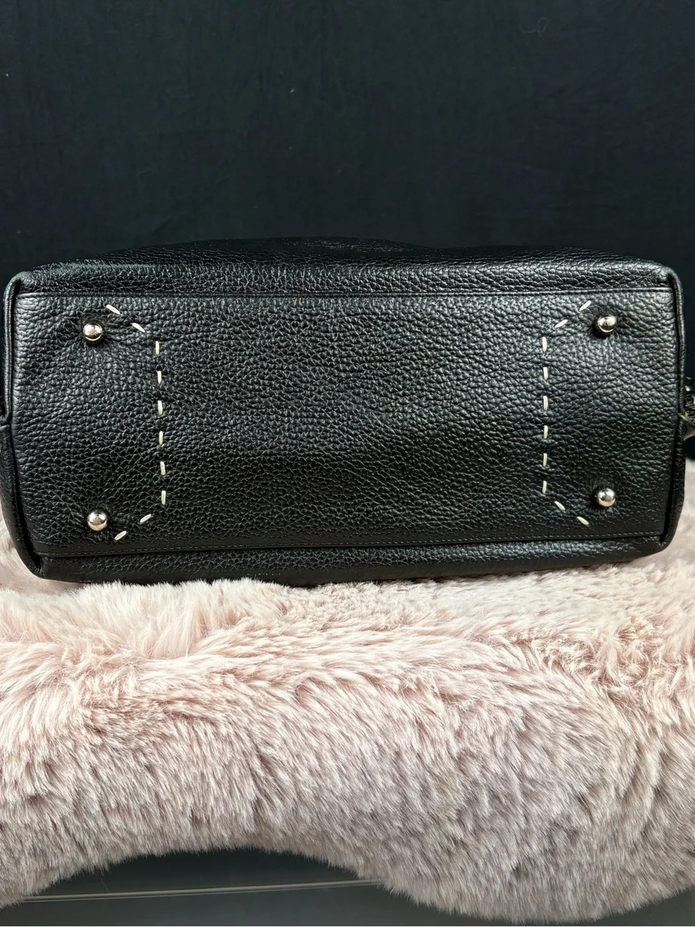 BCBGMAXAZRIA Black Pebbled Leather Hobo Bag Whipstitch Vintage